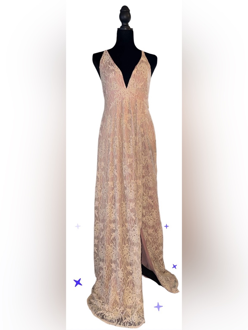 Lulu's Blush Lace V-Neck Maxi Gown